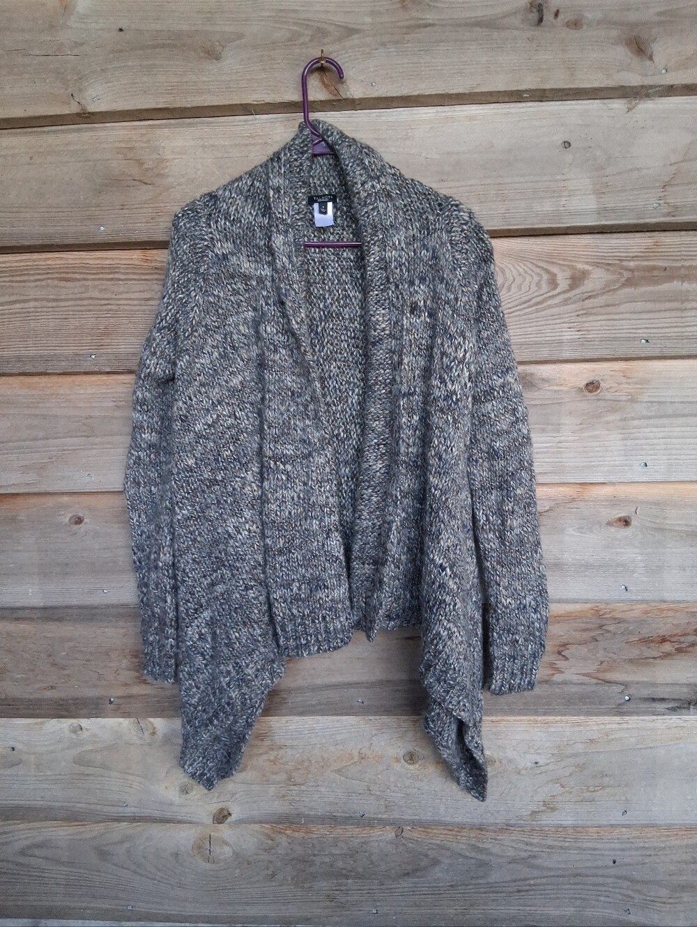 Talbots Wool Alpaca Blend Marled Knit Draped Open Cardigan Sweater